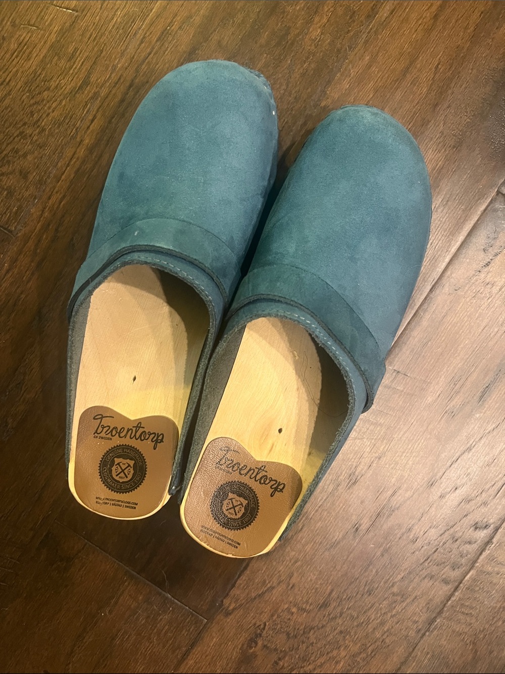 Troentorp Women's Teal Suede Wooden  Clogs- 41 (US 10.5) EUC